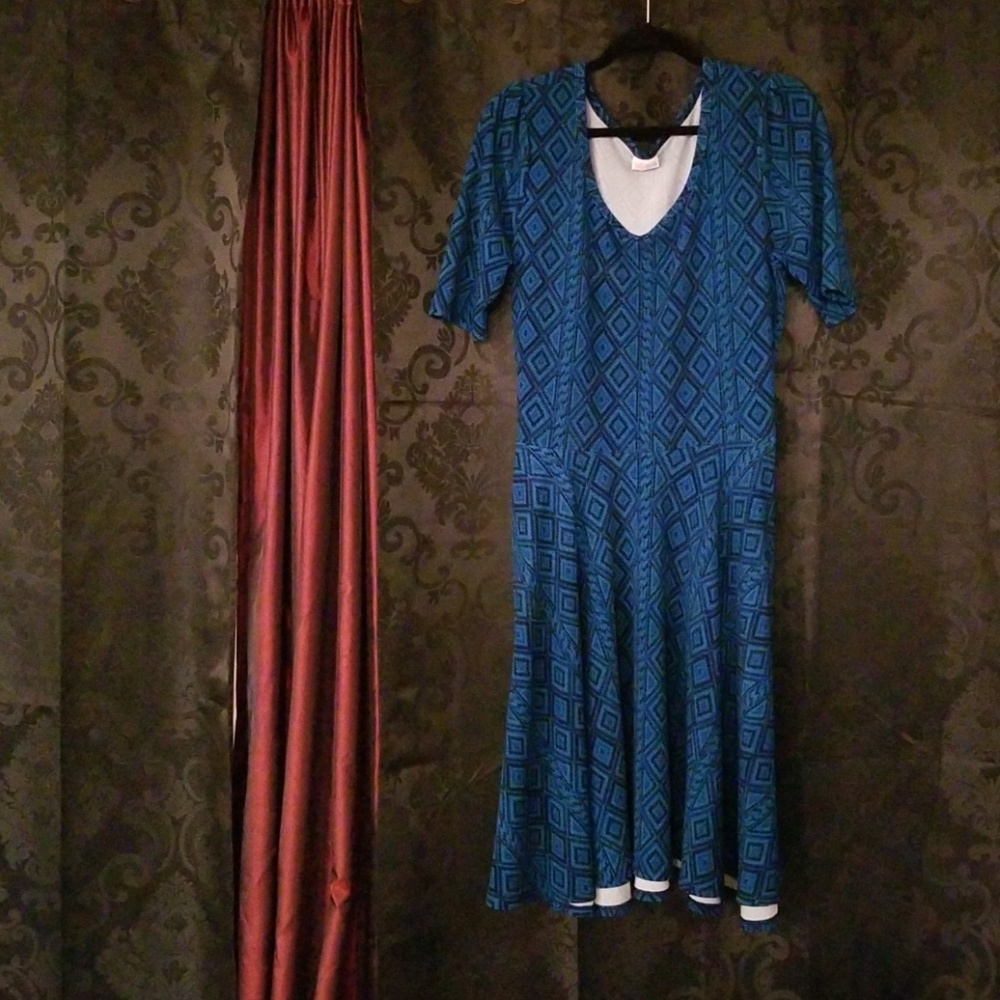 Lularoe "Nicole" blue Aztec print dress
